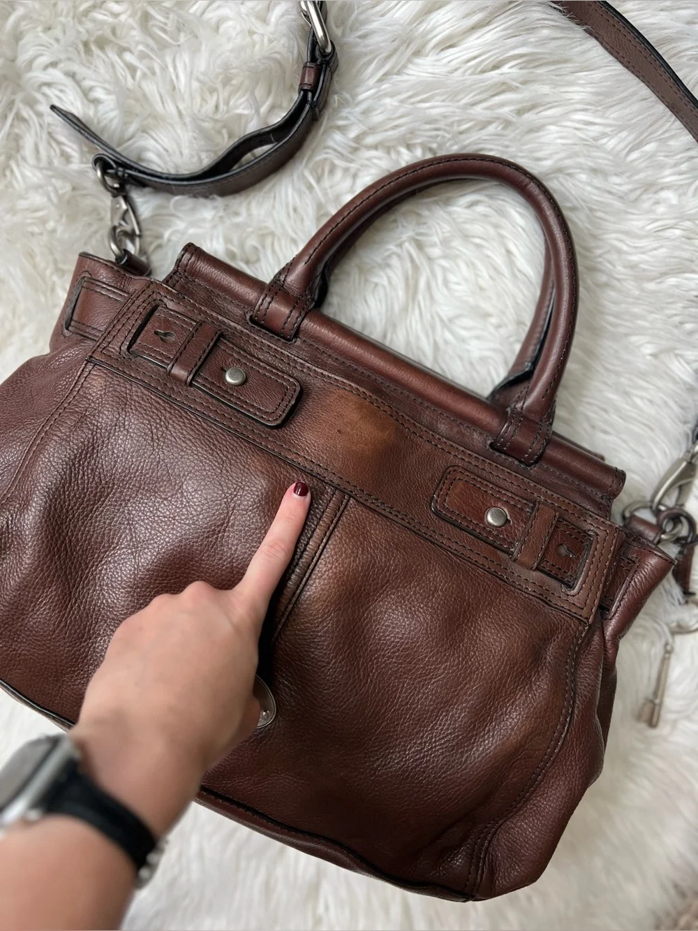 Y2K Fossil Maddox Large Leather Satchel Dark Chocolate Shoulder Crossbody Bag 🤎